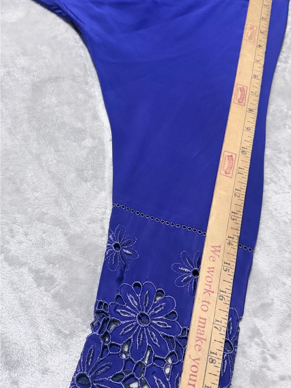 Vintage Ester Ken Paris Button-Down Blouse with Floral Lace Hem in Royal Blue - Picture 7 of 9